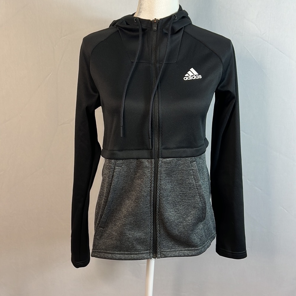 Adidas Full Zip Hoodie Womens Small Black Gray Team Issue Athletic Jacket NWOT